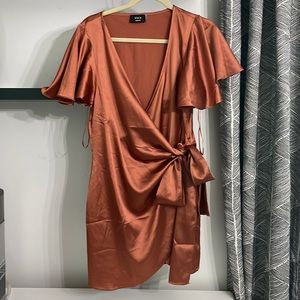 Gorgeous color copper wrap dress